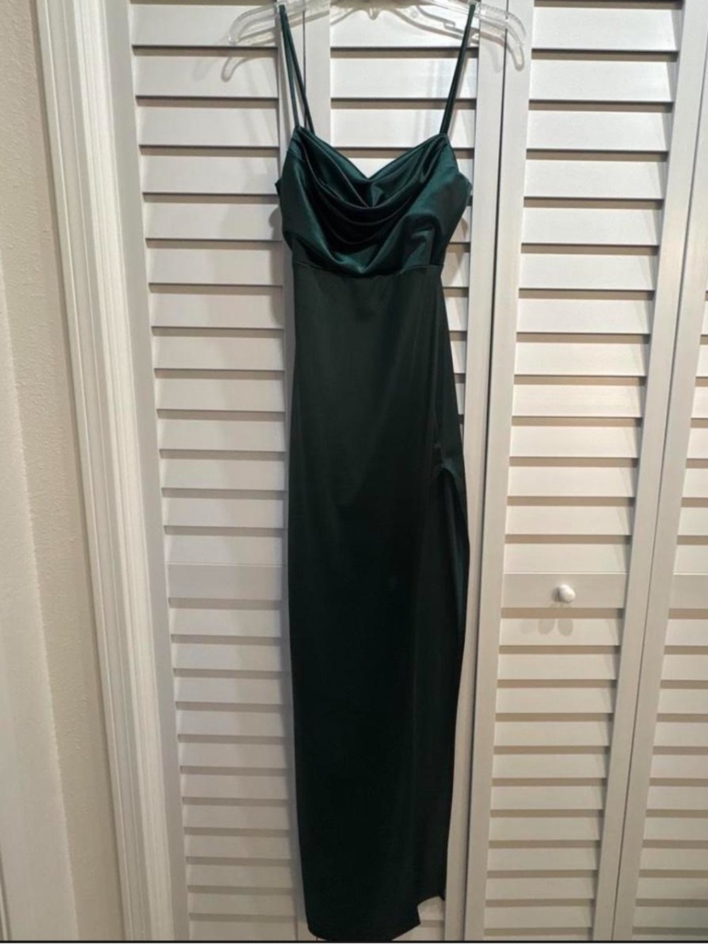 Windsor Emerald Green Satin Slip Dress with Slit
